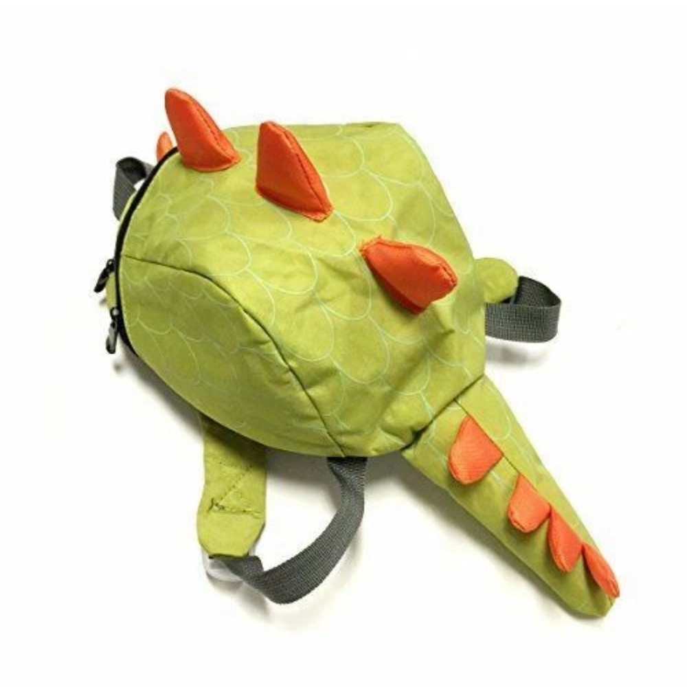 Green Dinosaur Backpack with Orange Spikes